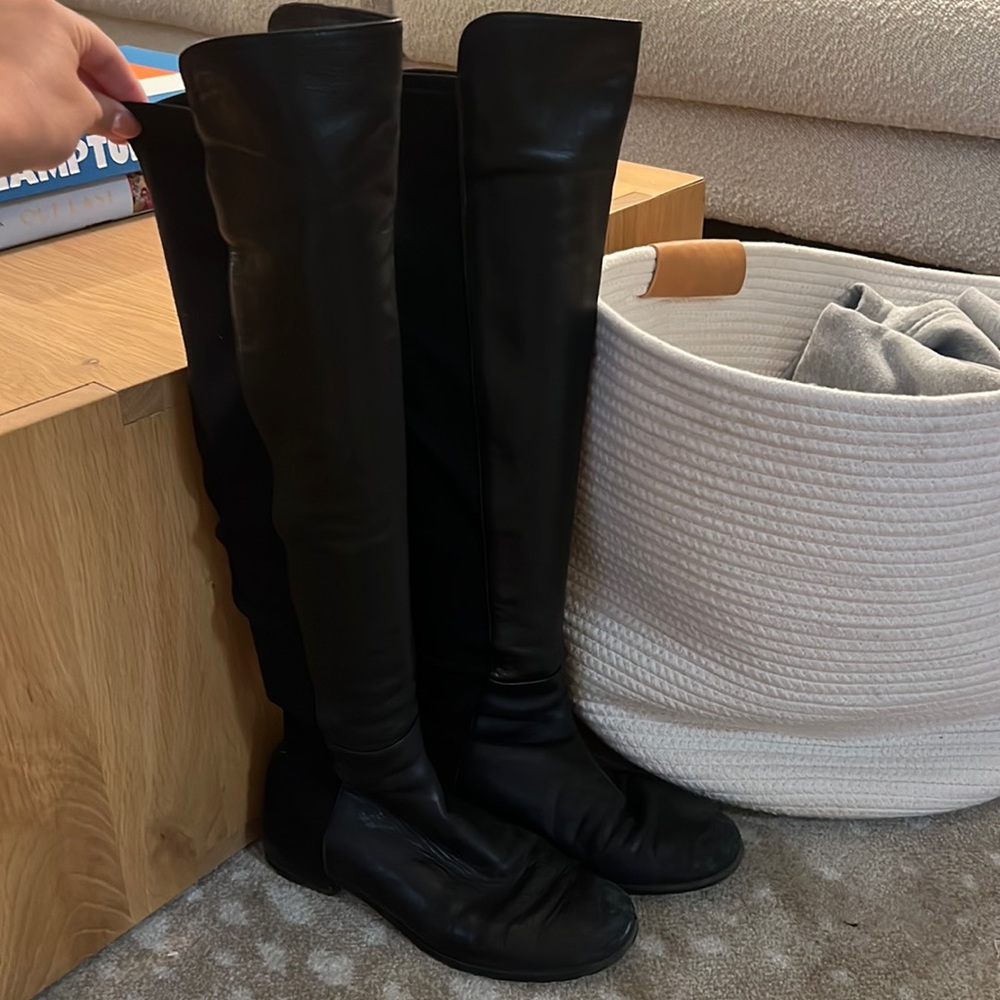 Stuart Weitzman Black Leather Over the Knee Boots